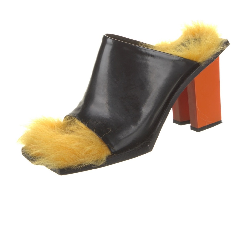 Marques Almeida Black Leather Mules Lined in Fur